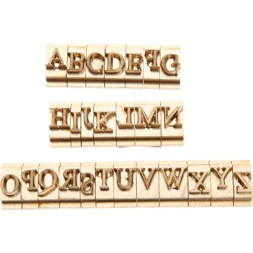 26pcs/kit Capital Letters Gold Brass Times New Roman Stamp Molds A-Z Craving Craft Iron Press Stamping Leather/Wood/Cake/Cookies
