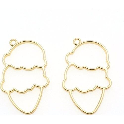 30 pcs Ice cream Open Bezel Gold Pendant UV Resin DIY Crafts Girl Cupcake Charm Jewelry