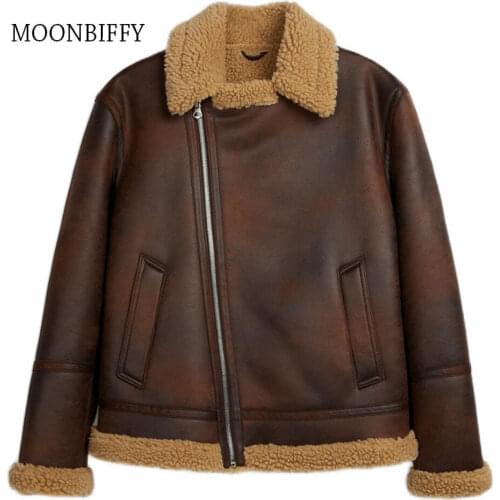 4XL Winter Faux Fur Shearling Brown Coat Men Thick Velvet Fur Coat Leather Warm Jacket Plus Size