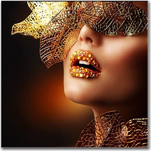 5D DIY Diamond Painting Gold Lips Fashion Sexy Women Painting Diamond Embroidery Cross Stitch portrait Home Decoration Gift Gift