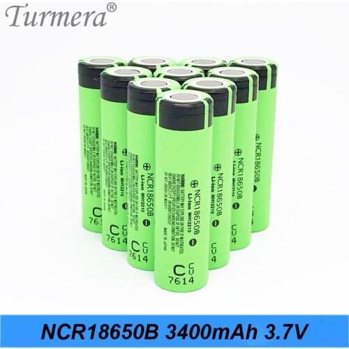 Turmera NCR1865B 18650 3400mAh Battery for 12V 14.4V 18V 21V 25V Screwdriver Drill Batteries and Flashlight Headlamp E-Bike Use