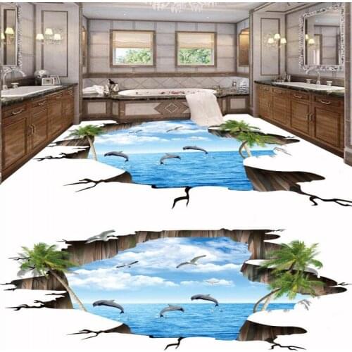 Free Shipping office study bookshop flooring painting 3d stereo suspension ocean coconut waterproof floor wallpaper mural