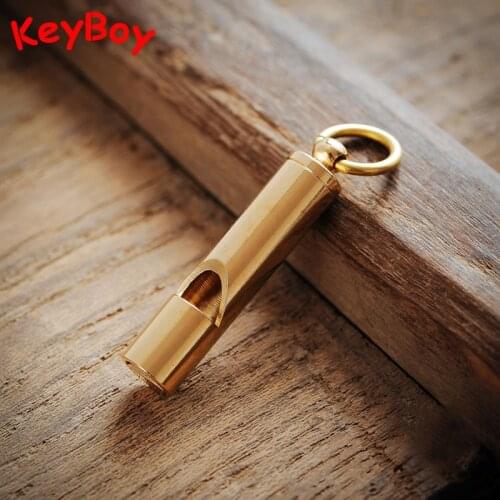 Pure Brass Outdoor Srvival Whistle Keyring Hanging Jewelry Copper Training High Pitch Whistles Pendants Gifts Key Chain Ring DIY