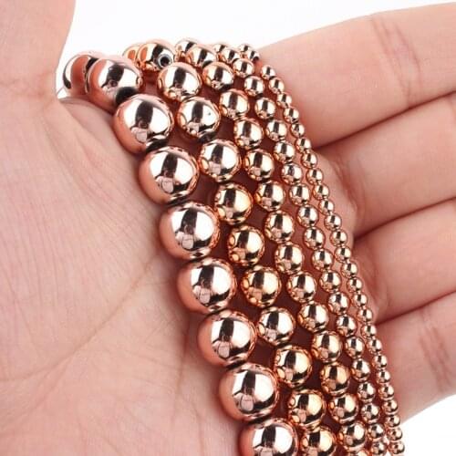 Natural Stone Rose Golds Hematite Loose Spacer Beads For Jewelry DIY Making Bracelet Accessories 15'' Pick Size 3 4 6 8 10mm