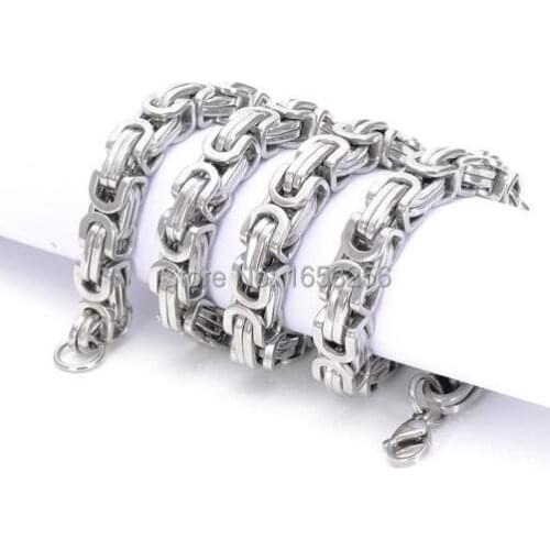 8.5mm 24 inch Pure 316L Stainless Steel Square Byzantine Chain Link Necklace Heavy for Mens Jewelry