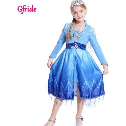 Halloween Kids Elza Princess Costume With Cape Child snow queen Dress Up Birthday Party Cosplay Snow Queen Dress