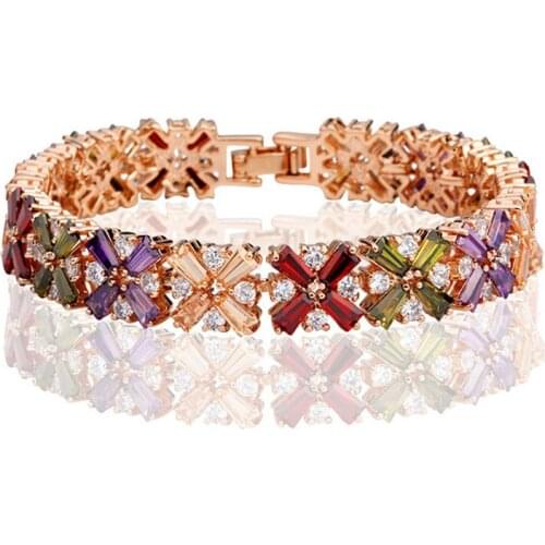 DOKOL Gorgeous Rose Gold Color Bracelets for Women Multi-color Cubic Zirconia Bridal Bangles pulseira feminina DKB0014