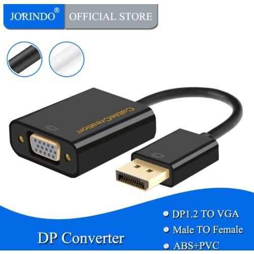 Dp to VGA, JORINDO Gold Plated DisplayPort to VGA Adapter Cable, Standard DP Male to VGA Female Converter, White/Black