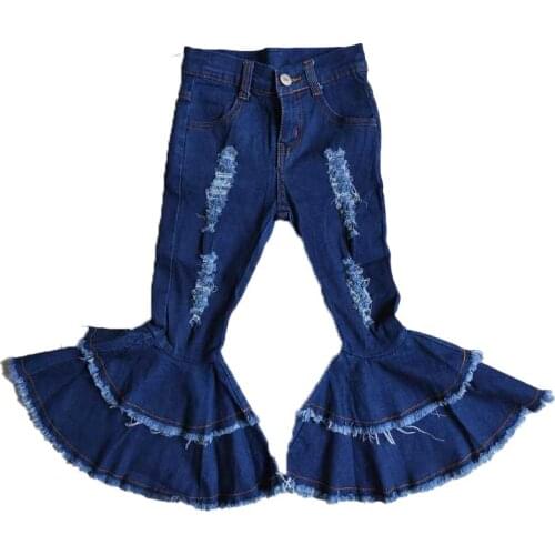 New Baby Girls Bell Bottom Blue Vintage Jeans Bell Bottom Denim Pants High Waisted Denim Pants For Teen