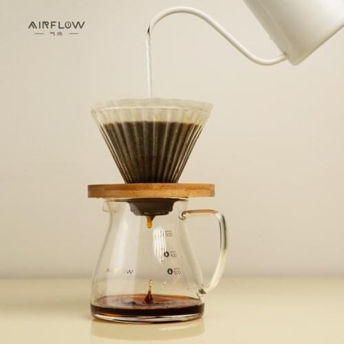 Airflow Coffee Filter Glass Wooden Cup V60 Style Coffee Reusable Filter Brewer Pour Over Coffee Maker Drip Coffee Tools 1-4cups