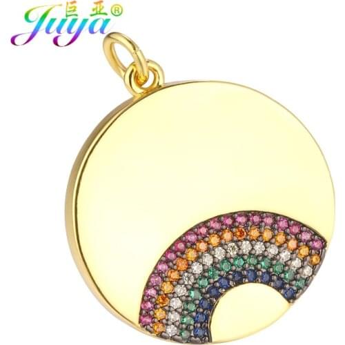 Juya DIY Brass Material Gold Cubic Zirconia Rainbow Charms For Women Fashion Pendant Bracelet Necklace Making Components