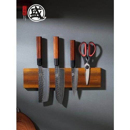 MITSUMOTO SAKARI No-punch Powerful 15-inch 11-inch Magnetic Knife Holder Japanese Acacia Wood Block Storage Holder for Knife