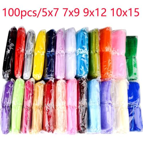 100pcs/lot Wholesale Organza Bags 5*7 7*9 9*12 10*15 Drawable Wedding Packaging Gift Bag Party Jewelry Bags Pouches
