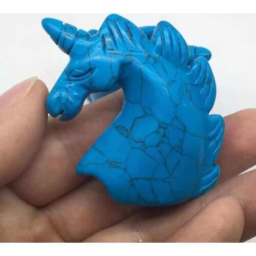 MOKAGY 2 INCH Natural Rock Polished Blue Turquoise Carved Crystal Unicorn 1PC
