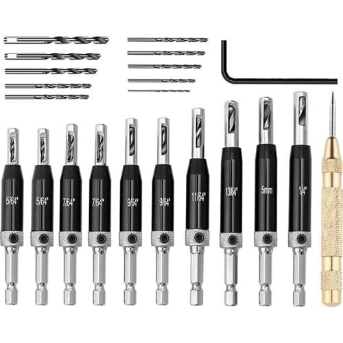 22Pcs Self-Centering Hinge Drill Bit Set, Door Window Cabinet Hinge Drill Bit, Core Hole Punch, Drill Bit, Center Punch