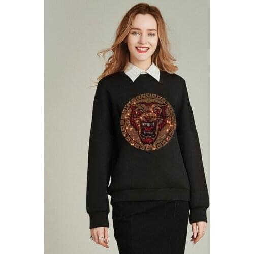 New Autumn Winter Diamonds Loose Hot drill Hoodies Womens Fleece Pullover Female Sweatshirt