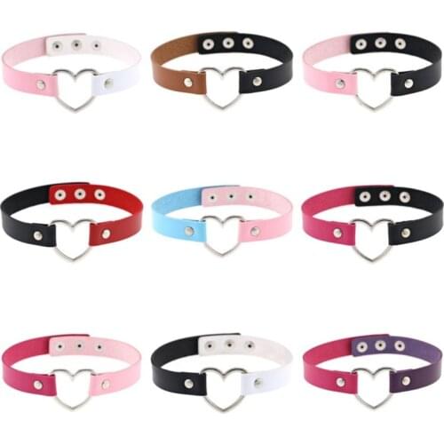 New Design Patchwork Choker Necklace For Women Girls Goth Punk Hollow Heart PU leather Necklace Bondage Gothic Jewelry Festival