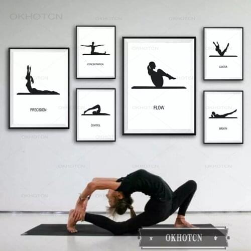 Pilates Yoga Posture Posters and Prints Black and White Abstract Wall Art Canvas Painting Modern Minimalist Studio Home Decor