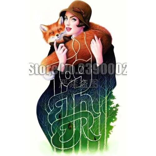 Full,5D,DIY,Diamond Painting,Beauty,Fox & woman,Diamond Embroidery,Needlework,Rhinestones,Mosaic,Cross Stitch,Decoration,Crafts