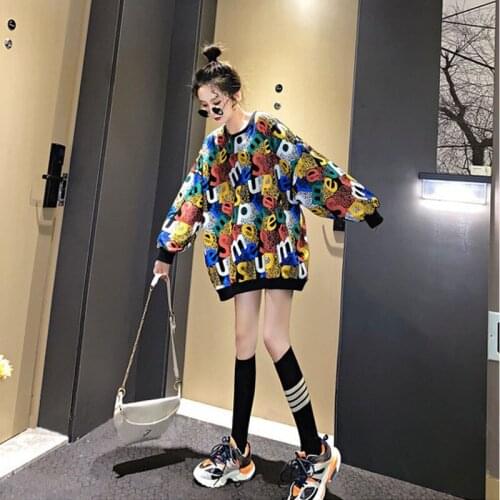 Casual Sweatshirts Long Sleeve Letter Graffiti Sweatshirt Women Loose Street Style Sweatshirts For Women 2021 Autumn New Fashion