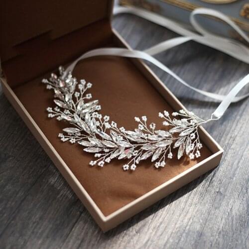 SLBRIDAL Handmade Silver Color Rhinestones Tree Branch Shaped Wedding Headpieces Hair Vine Bridal Headband Hair accessories