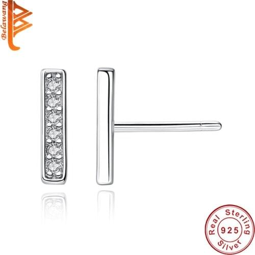Simple Jewelry Pure 925 Sterling Silver Earrings Geometric T Bar Stud Earrings for Women Girls Party Christmas Jewelry Gift