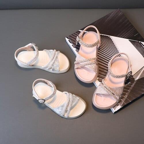 Princess Girl Sandal Summer 2021 Elegant Little Girl Shoes Kids ChildrenS Beach Rhinestone Sandals 3 4 5 6 7 8 9 10 11 12 Year