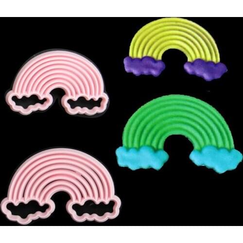 DIY 2Pcs Rainbow Cookie Cutter Embossed Cake Mold Fondant Cutters Mould Pastry Chocolate Baking Cake Decorating Tools