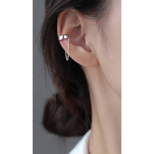 Silver Plated French Non-pierced Tassel Chain Ear Clip Earring Female Simple Unique Cold Wind Earrings 2021 Cool Punk Party Gift