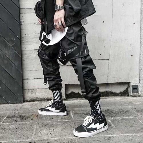 HOUZHOU Cargo Pants for Men Joggers Hip Hop Techwear Streetwear Casual Gothic Trousers Male Summer Black Sweatpants Ribbons