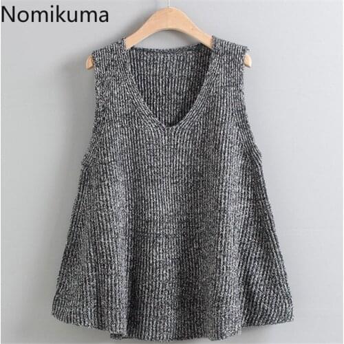 Nomikuma V Neck Sweater Vest Women Solid Color Sleeveless Waistcoat Korean New Fashion Casual Knitted Tank Tops Sueter Mujer