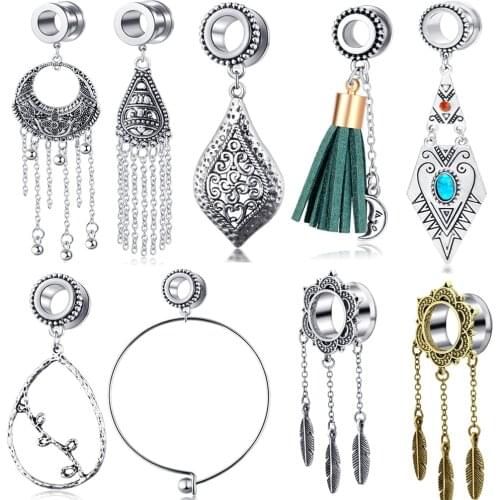 JUNLOWPY Woman Surgical Steel Ear Tunnels Gauges Dangle Plugs Stretching Kit Earring Expander Body Piercing Kit Eyelet Stretcher