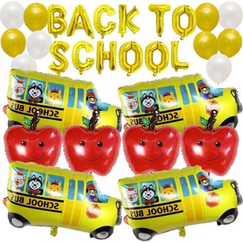 1Set Back To School Letter Balloon Baby Shower School Bus Apple Foil Balloon Birthday Party Decorate Student Kids Latex Supplies