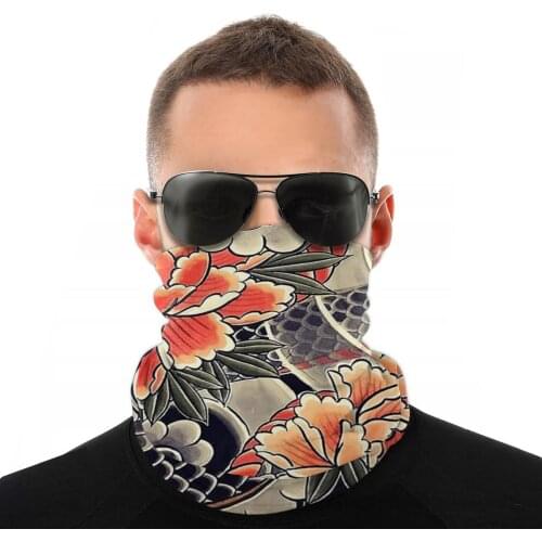 Japanese Snake And Peonies Flower Scarves Neck Face Mask Tube Scarf Balaclava Bandana Multi-functional Headwear Biking Hiking