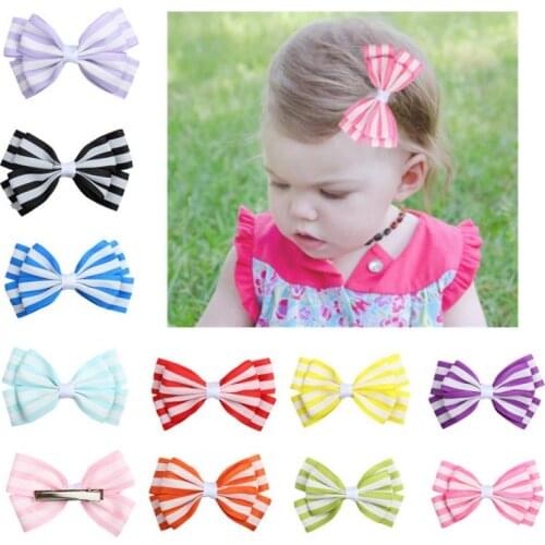 1pc 11colors New Childrens Summer Kawaii Stripe Fresh Cute Girls Colorful Bow Knot Hair Clip Party Hair Accessory For Baby Kids