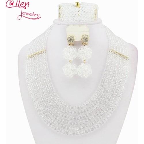 White African Beads Jewelry Set for Nigerian wedding bridal dubai Crystal Beads women statement Necklace Set W7538