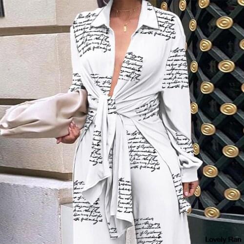 Womens Print Lace-up Suit Long Sleeve Turn-down Collar Tops Wide Leg Straight Pants Loose Female Suits 2021 Autumn Fashion Sets