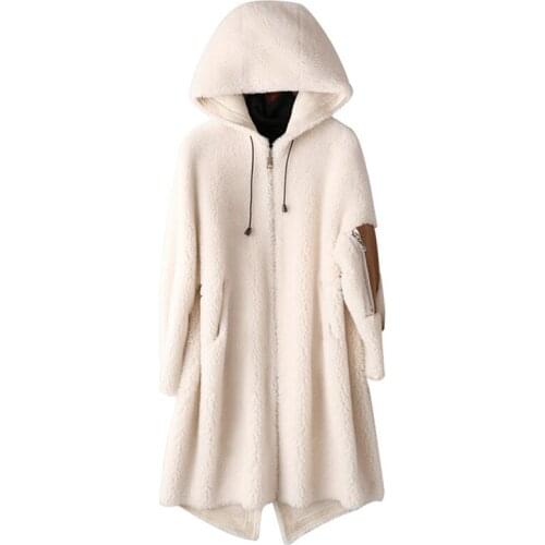 Genuine Wool Fur Coat Jacket With Hoody Autumn Winter Women Fur Outerwear Coats LF9067
