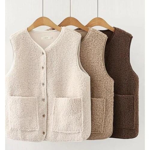 Vest Tops Jacket Women 2021 New Autumn Winter Fleece Single-Breasted O Neck Waistcoat Vest Ladies Sleeveless Jacket For Women