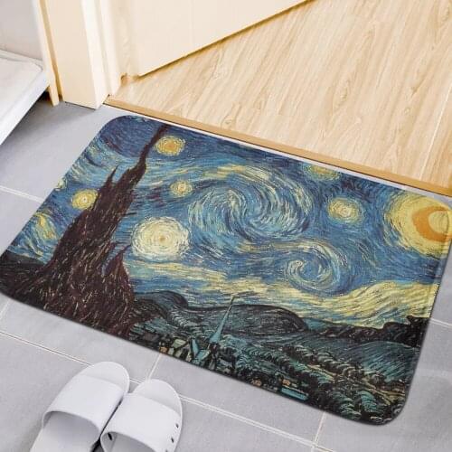 Famous Starry Night Print Entrance Doormat Custom Indoor Floor Rugs Absorbent Anti-slip Kitchen Carpet Rug for Home Decorative