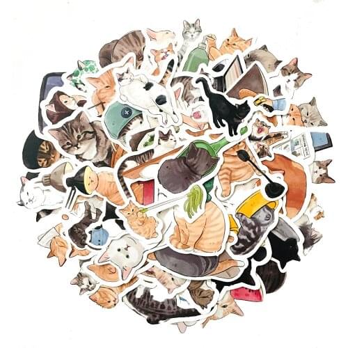 2 Sets=108PCS Cute Cat Stationery Stickers Diary Water Cup Computer Skateboard Helmet Waterproof Stickers