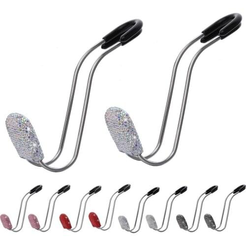 2 Pack Universal Seat Back Hooks Bling Diamond Organizers Car Headrest Bag Hangers Strong Durable Auto Back Seat Storage Hooks