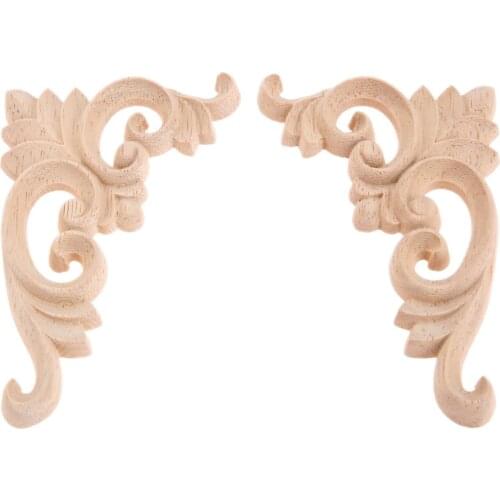 4pcs/2pcs 11*6cm Unpainted Woodcarving Corner Decal Onlay Applique Frame Home Furniture Wall Cabinet Door Decor Crafts 3D Flower