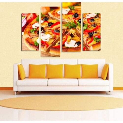 4PCS HD Printing Black Olive Pizza Art Painting Poster Living Room Corridor Painting Home Decoration Accessories Without Frame