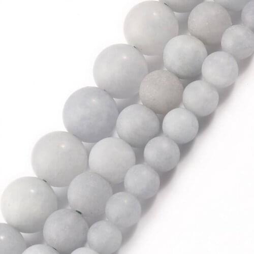 6 8 10mm 15inch Natural Stone Frosted Matte Light Blue Jade Round Loose Beads For DIY Jewelry Making Bracelet Charm Accessories