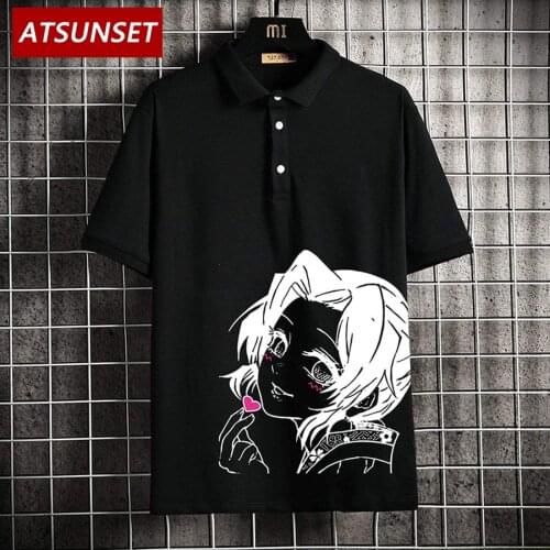 ATSUNSET Anime Girl Demon Slayer Kochou Shinobu Polo T-Shirt Hip Hop Streetwear Vintage Style Harajuku T-Shirt Pullover Tees