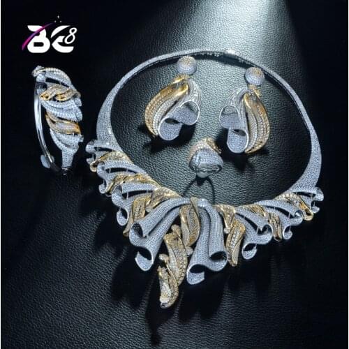 Be 8 Luxury AAA CZ African Jewelry Set for Women Wedding Zircon Crystal CZ Indian African 2 Tones Bridal Jewelry Set S334