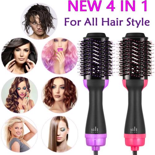 Household 4 in 1 Curler One Step Hair Volumizer Salon Dryer Styler Hot Heat Air Comb Straightener Brush Negative Ion Generator