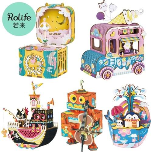 Robotime Wooden Music Box Model Building Kits for Christmas Birthday Gift for Girls Children