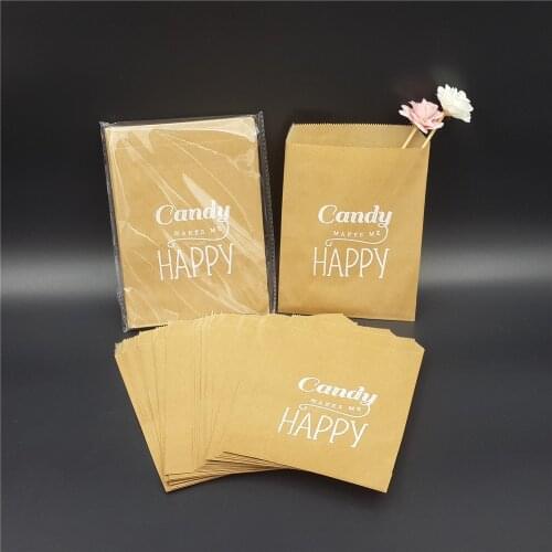 Wedding Cookie cake Bags, Laurel Rustic Candy Buffet Sacks, Wedding Favors, baby shower Recycled Brown Paper candy make me happy